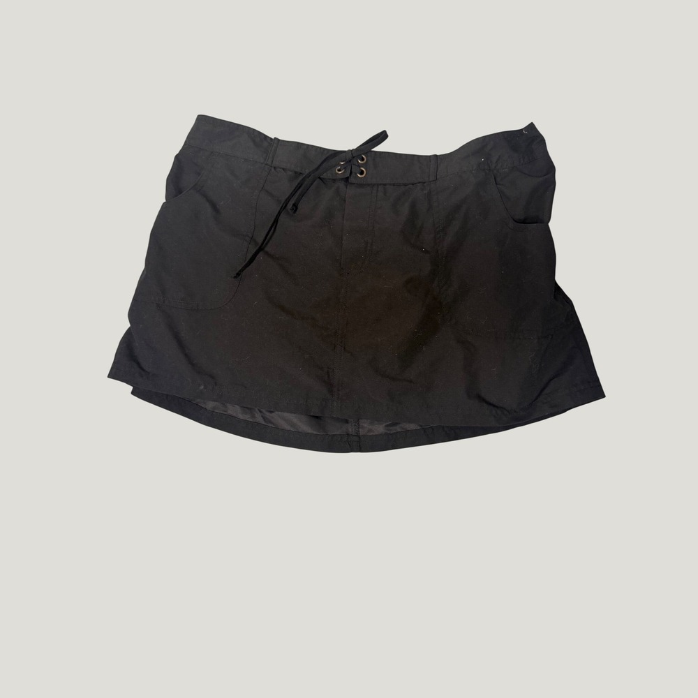 Kona Sol Swim Skirt Womens XL High Coverage Lace Up Front Pocket Swimsuit Black